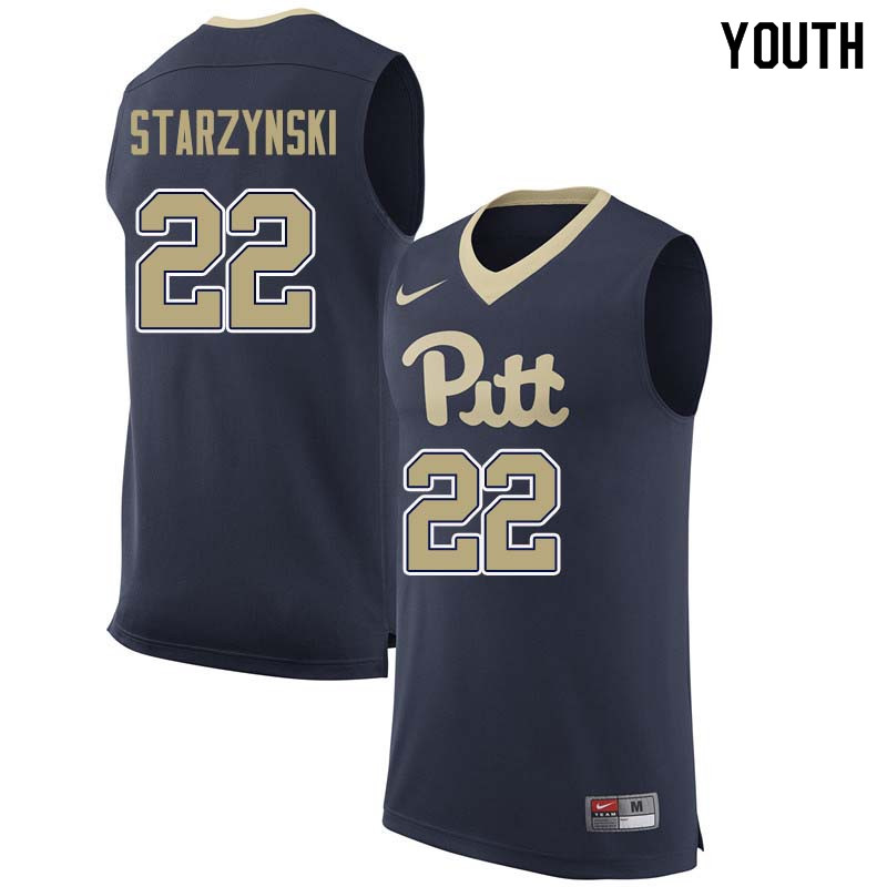 Youth #22 Anthony Starzynski Pittsburgh Panthers College Basketball Jerseys Sale-Navy